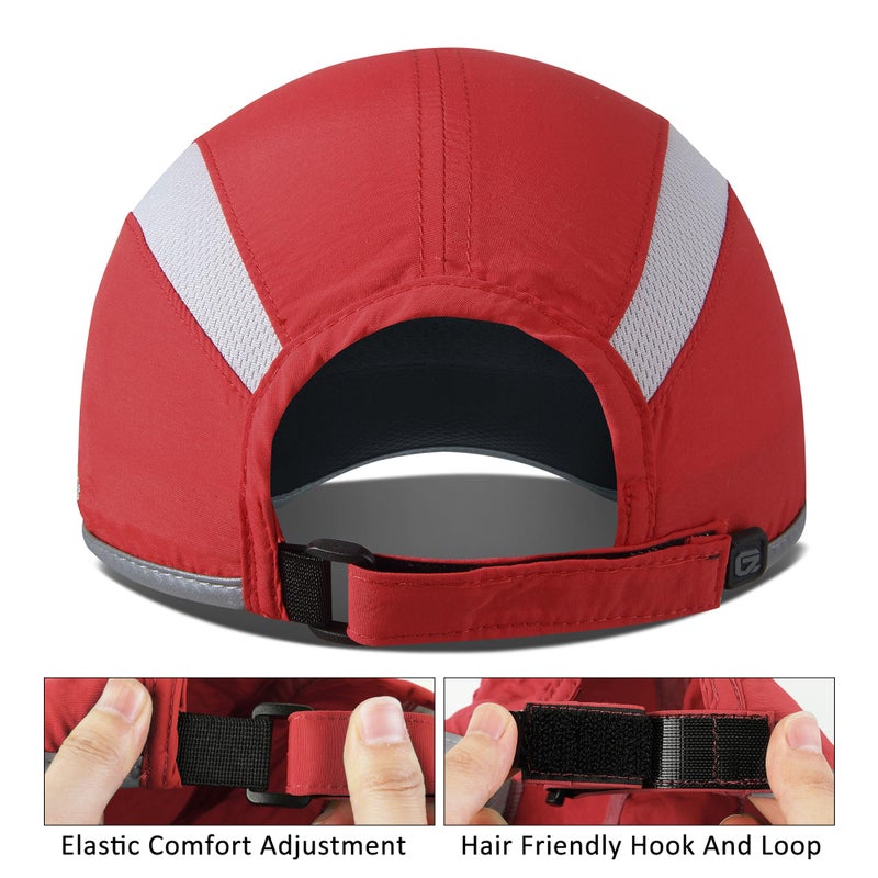 GADIEMKENSD Adjustable Quick Drying Reflective Foldable Running Cap Outdoor Sports Hat 50+ UPF Inhibit UV Mesh Race Performance Water Repellency Baseball Cap (Red) - Image 3